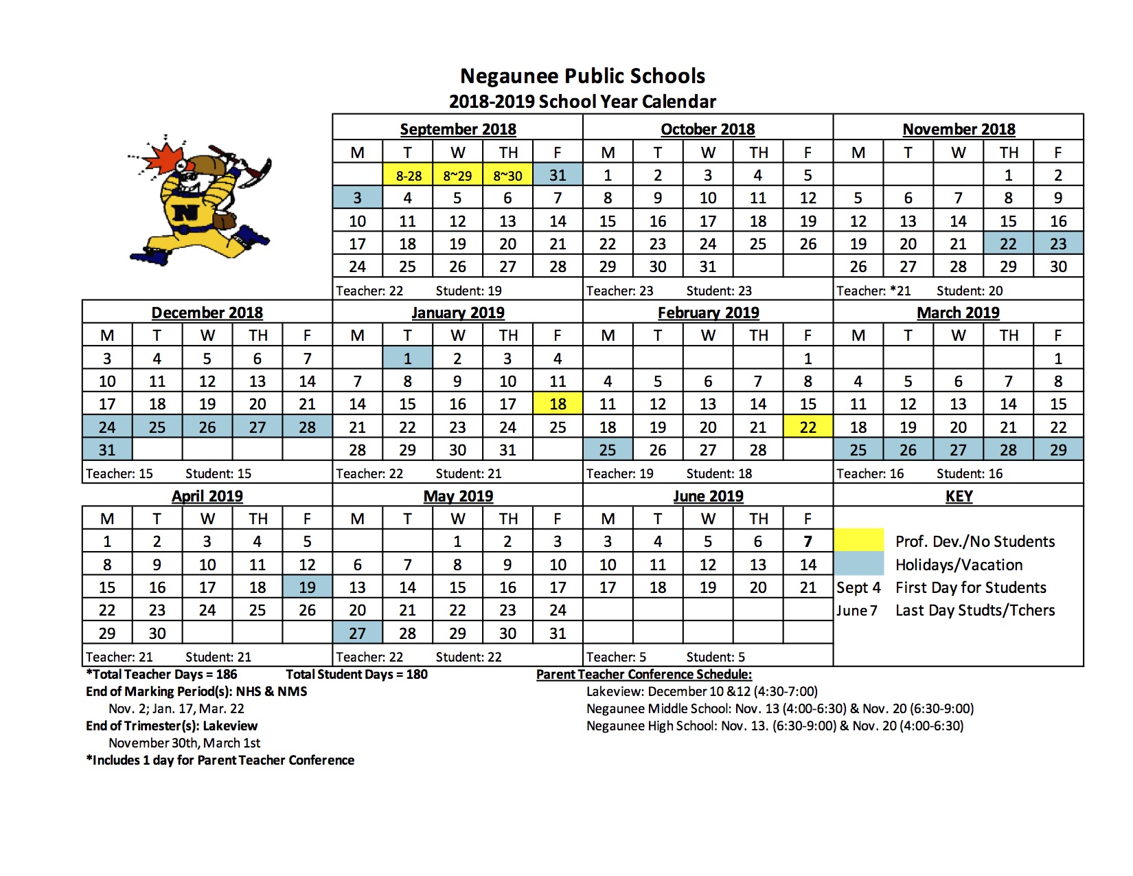 2018 19 School Calendar Negaunee Public Schools
