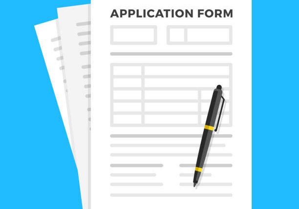 Application form and pen. Claim form, paperwork concepts. Flat design. Vector illustration